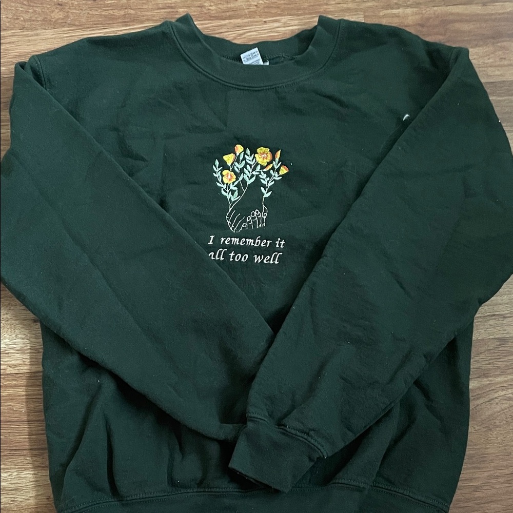 Gildan Black Embroidered Floral Graphic Sweater